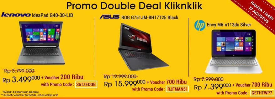 Promo Double Deal Kliknklik:  Cashback + Voucher Potongan Harga HUT RI Ke 70