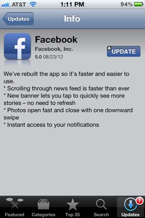 Facebook iOS 5.0 lebih kencang dan mulus